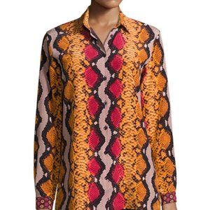 Etro Snakeskin-Print Silk Blouse, Orange